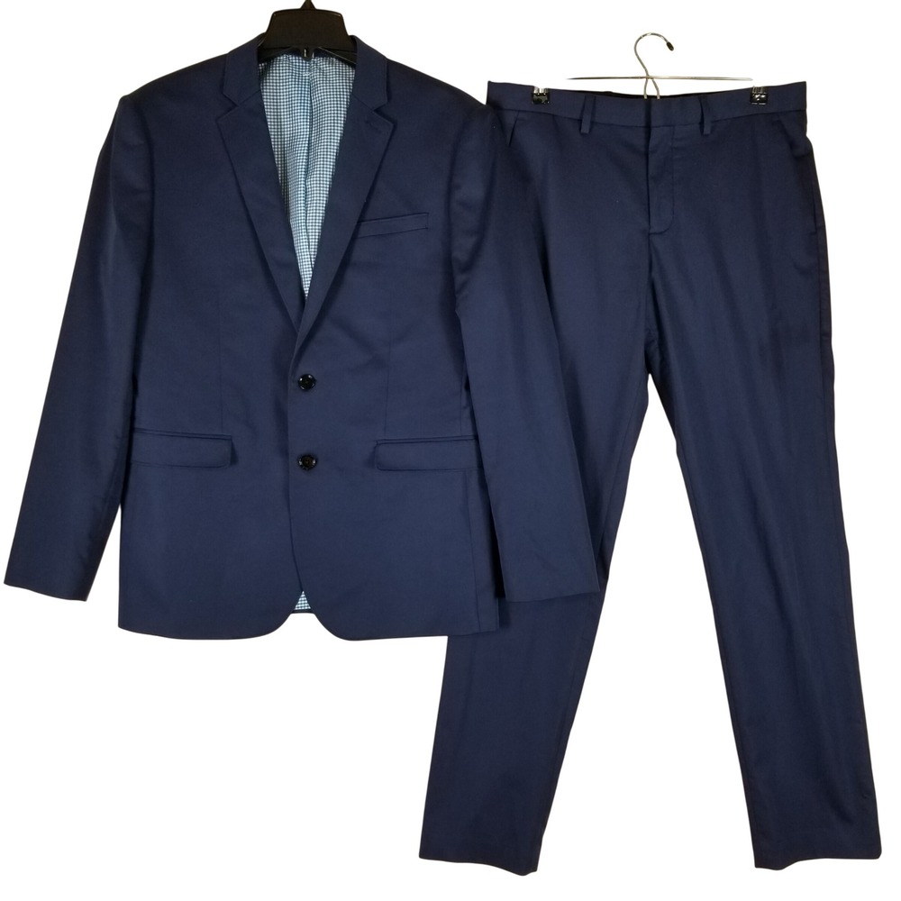 Express Photographer Suit Mens Blazer 40R Pants 30 x 32 Navy Blue Fitted